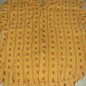 Umgee Yellow Plaid Shirt with Red Accents